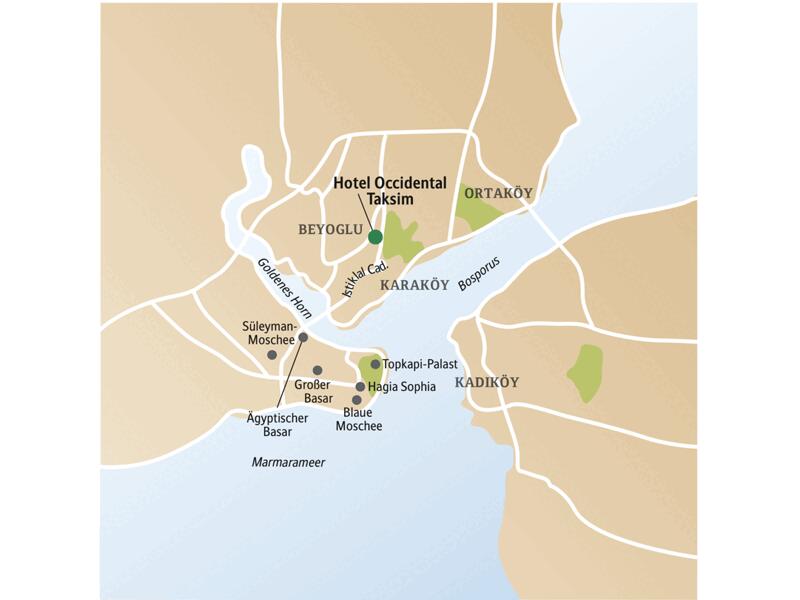 Genug Zeit, Istanbul gemeinsam bei Studiosus mit anderen Singles und Alleinreisenden zu erleben: Sehen Sie die Highlights Topkapi-Palast, Hagia Sophia und Blaue Moschee!