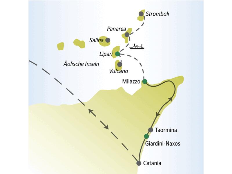 Ausgangspunkt unserer Singlereise in der Gruppe ist Milazzo. Von dort aus setzen wir auf die Inseln Lipari, Vulcano, Panarea und Stromboli über. Auf Wunsch können Sie auch die Insel Salina besuchen.