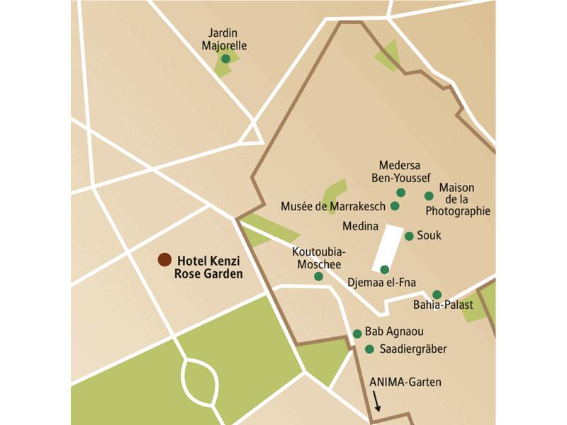 Erfreuen Sie sich auf unserer Silvesterreise für Singles und Alleinreisende nach Marrakesch an der Altstadt mit ihren farbenprächtigen Souks und den Sehenswürdigkeiten, wie der Medersa Ben-Youssef, den Saadiergräbern oder dem Bahia-Palast.