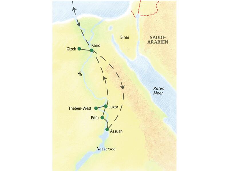 Die family-Reise von Studiosus nach Ägypten umfasst Aufenthalte in Kairo, Gizeh, Assuan, Edfu, Luxor und Theben-West.