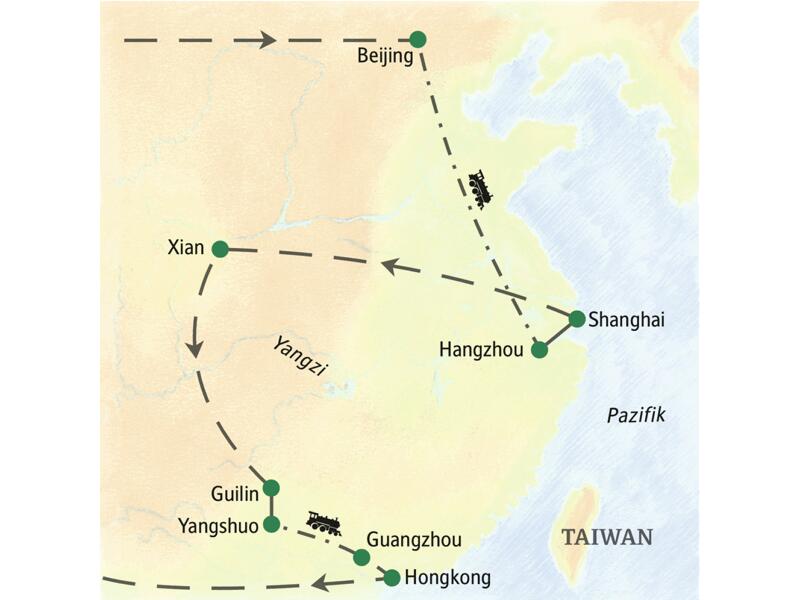 Auf unserer 15-tägigen Studienreise zu den Höhepunkten Chinas reisen Kulturbegeisterte von Beijing über Shanghai, Xian und Guilin durchs Reich der Mitte und beenden ihre Tour schließlich in Hongkong.
