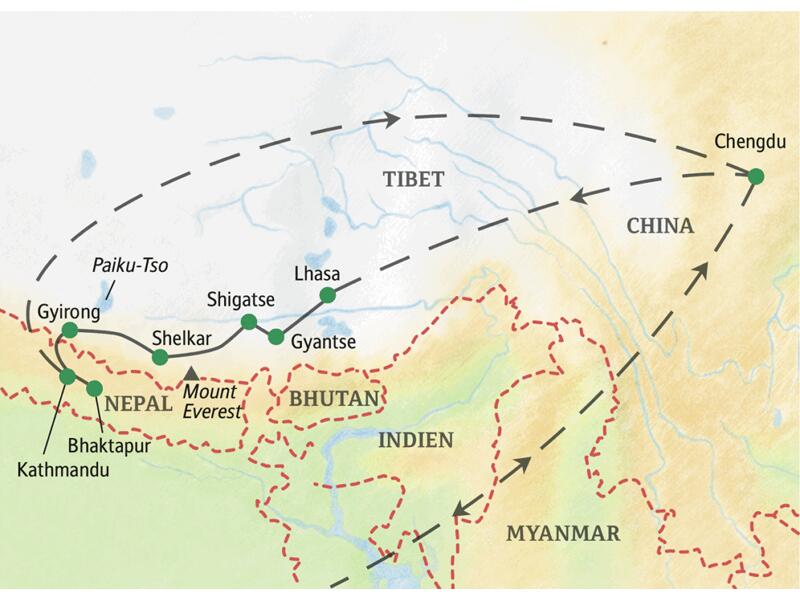 Auf dieser spektakulären Himalaya-Route reisen Kulturbegeisterte von China nach Tibet, von Lhasa über Shigatse und Gyantse ins Hochgebirge und schließlich nach Kathmandu in Nepal - eIne Studienreise von Studiosus mit kompetenter Reiseleitung.