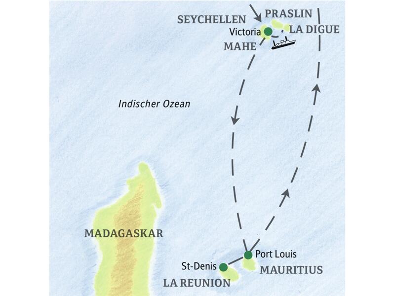 Entdecken Sie auf dieser zweiwöchigen Studienreise die traumhaften Inseln im Indischen Ozean: die Seychellen, Mauritius und La Réunion.