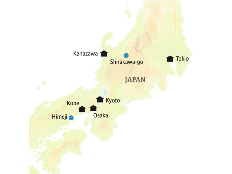 Die Reiseroute dieser smart & small-Rundreise durch Japan führt von Osaka über Kobe, Kyoto und Kanazawa schließlich nach Tokio.