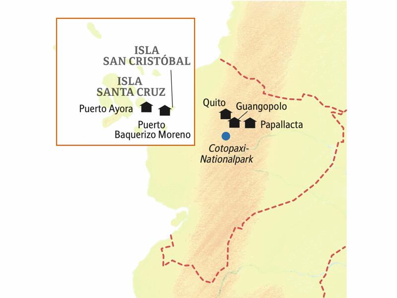 Unsere smart & small-Reise in kleiner Gruppe nach Ecuador und Galápagos beginnt in Quito, führt in den Cotopaxi-Nationalpark und nach Papallacta und schließlich im Luftsprung nach Galápagos mit Übernachtungen auf den Inseln San Cristóbal und Santa Cruz.