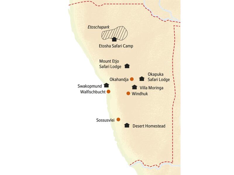 Mit Studiosus in kleiner Gruppe nach Namibia - zu den Dünen der Namib und auf Safari im Etoschapark.