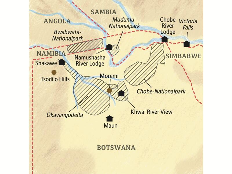 Zwei Wochen lang erkunden Sie mit Ihrem Studiosus-Reiseleiter und in kleiner Gruppe die Naturschönheiten Botswanas und Namibias, auf Safari zu Lande und zu Wasser in den Wildreservaten am Okavango und Chobe.