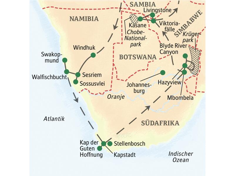 Fünf Länder in 20 Tagen! Mit Studiosus auf einer Studienreise die Höhepunkte im Südlichen Afrika erleben.
