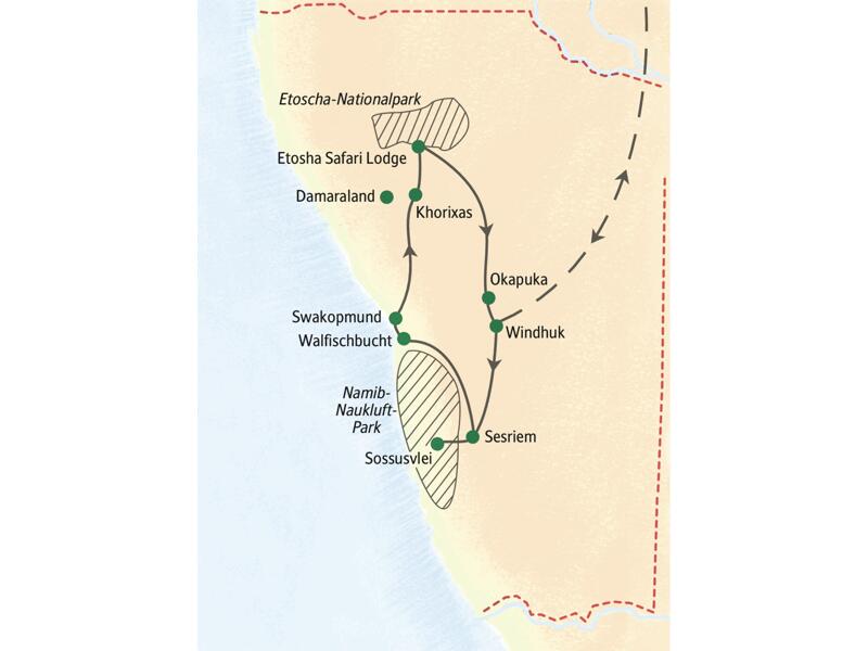 Die Höhepunkte Namibias mit Studiosus in 15 Tagen entspannt erleben - mit Muße vom Sossusvlei bis zum Etoscha-Nationalpark.
