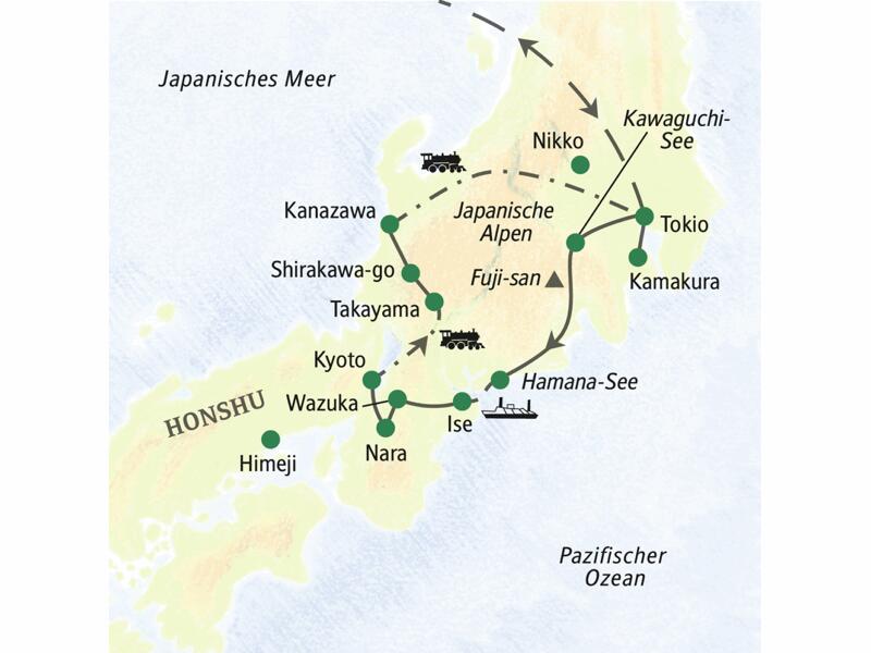 Die Höhepunkte der japanischen Hauptinsel in einer 14-tägigen Studienreise kombiniert. Mit Gelegenheit zu zwei Ausflügen nach Nikko und Himeji.