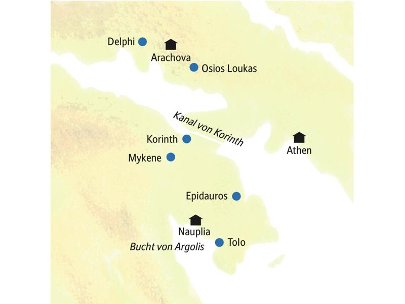 Unsere Reise in kleiner Gruppe durch Griechenland führt uns nach Athen, Nauplia und Arachova. Wir besuchen Delphi, Mykene und Epidauros.