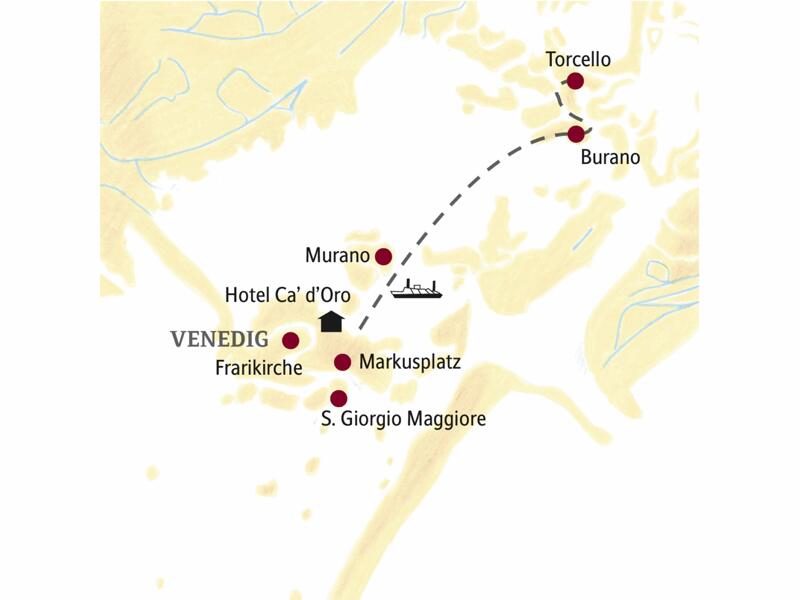 Die Reise in der Kleingruppe nach Venedig führt Sie zu marmornen Palazzi, stylishen Kunstpalästen und singenden Gondolieri. Auch Markusplatz, Burano, der Fischmarkt und der Besuch beim Masken- und Rudermacher dürfen nicht fehlen.