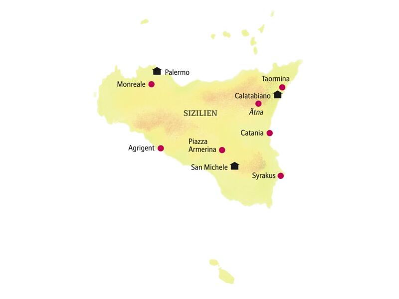 Die Stationen unserer Rundreise in kleiner Gruppe nach Sizilien sind Palermo, San Michele und Taormina.