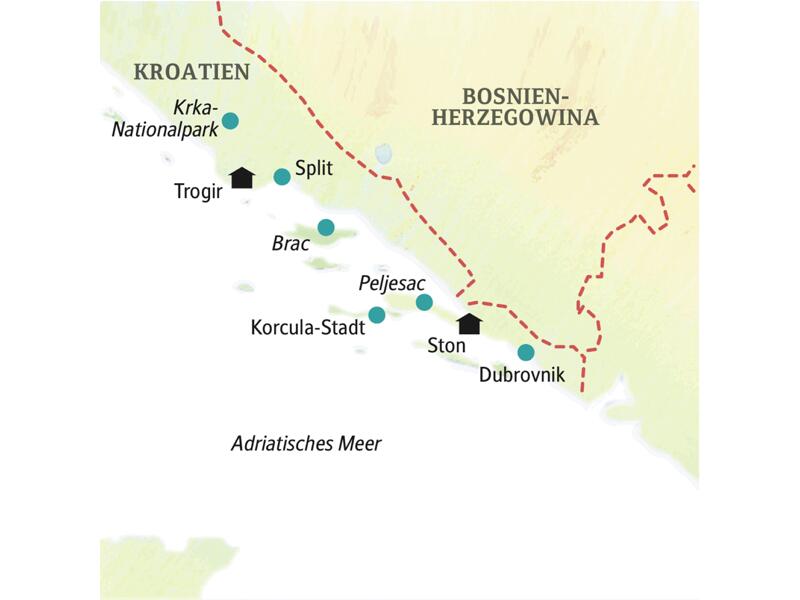 Stationen unserer smart&small-Reise nach Kroatien sind Trogir und Ston, dazu der Krka-Nationalpark, Split und Brac.