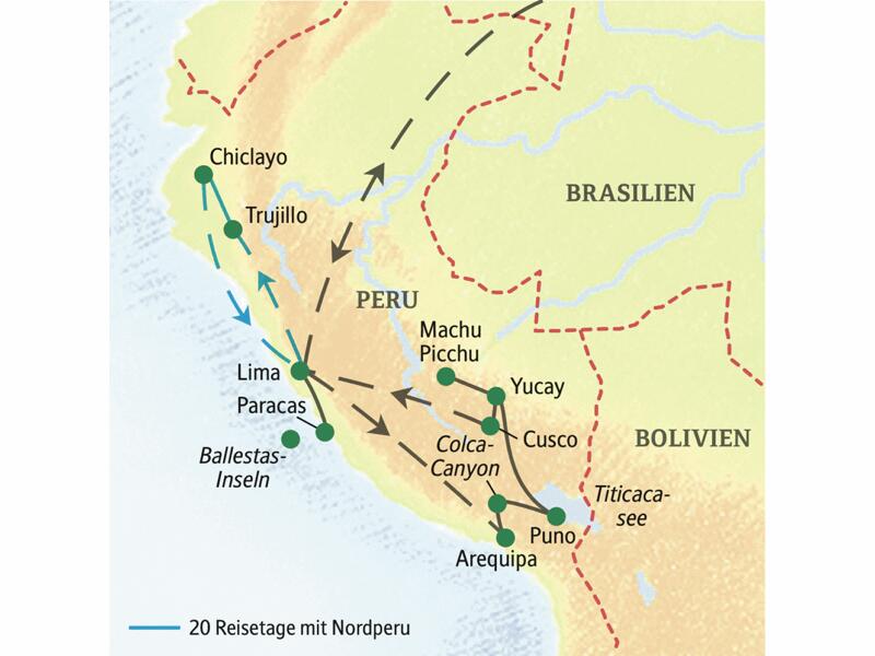 Peru kompakt erleben, besonders beliebt als erste Studiosus-Reise. Alle Höhepunkte mit Cusco, Machu Picchu, Titicacasee, Arequipa, Lima und auf Wunsch der Norden Perus.