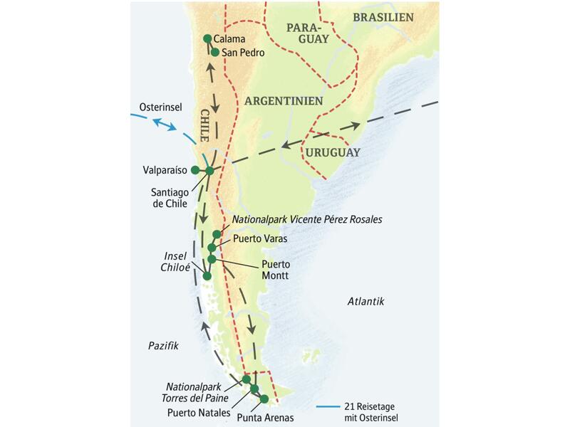 Eine Studienreise für Liebhaber ursprünglicher Landschaften: Erkunden Sie Chile mit der Zauberwelt Patagoniens und der Atacamawüste und - wenn Sie die Verlängerung buchen - als zusätzlichen Höhepunkt die Osterinsel!