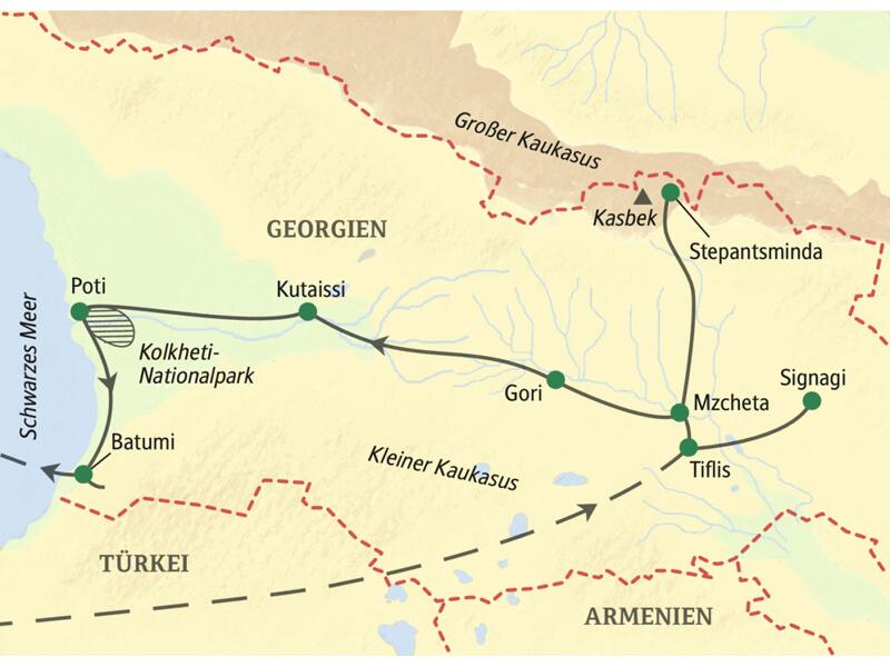 Großartige Landschafts- und Kulturerlebnisse zwischen Tiflis, Schwarzem Meer und den Gipfeln im Großen Kaukasus auf einer zehntägigen Studienreise nach Georgien.