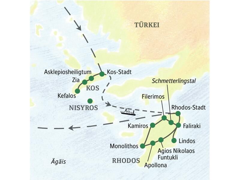 Diese Studienreise bringt Sie auf zwei griechische Inseln: Kos und Rhdos, wo Sie u.a. bis nach Kefalos und Monolithos reisen.