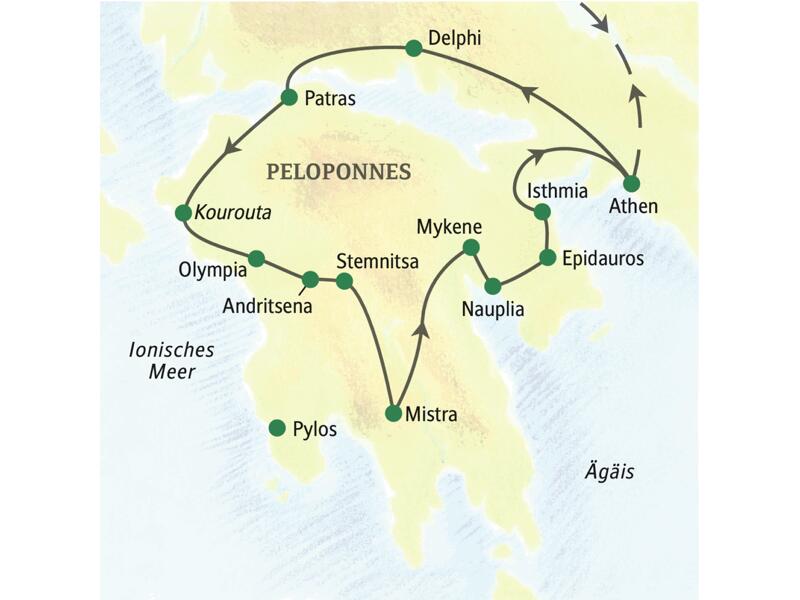 Unsere Studienreise mit Muße durch Griechenland führt über Athen, Delphi, Olympia, Nauplia, Mykene und Epidauros.