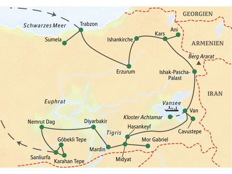 In der Osttürkei treffen zahlreiche Kulturen und Traditionen aufeinander – ein reiches Kaleidoskop des alten Orients und eine spannende Region der Gegenwart: Auf unserer Studienreise zwischen Schwarzem Meer, Vansee, Euphrat und Tigris lernen wir diese vielfältige Region kennen.