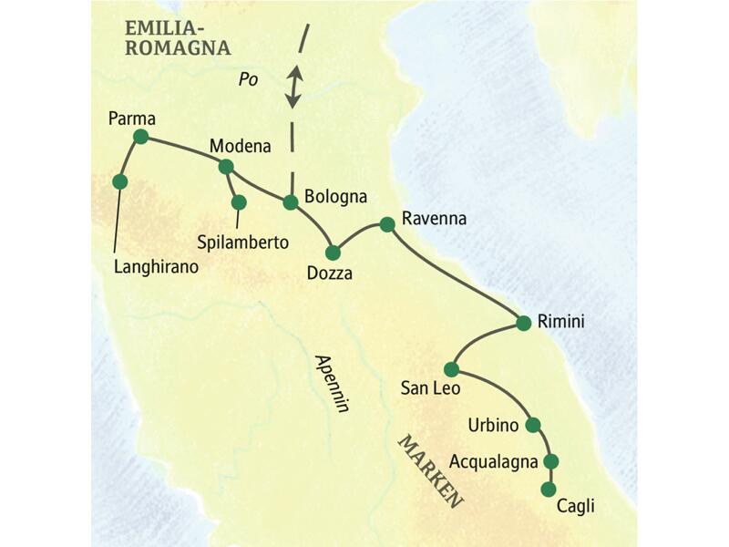 Die Stationen unserer zehntägigen klassischen Studienreise durch Italien sind Bologna, Ravenna und Urbino.
