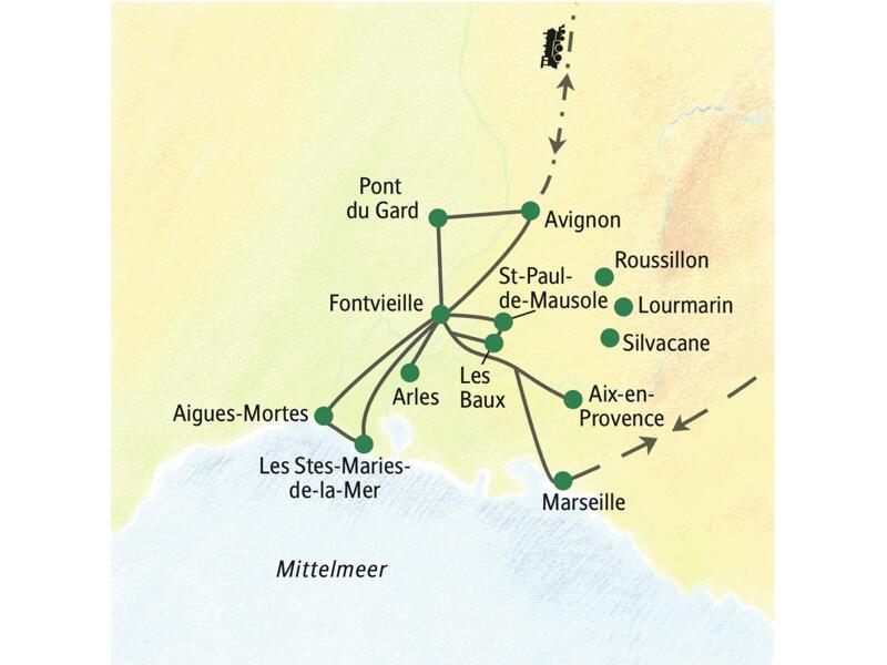 Auf dieser Studienreise wohnen wir in einem schönen Landhotel am Fuße der Alpilles – die Höhepunkte der Provence sind von hier aus gut zu erreichen. Sie besuchen u.a. die Camargue, Aix-en-Provence, Arles und Les Stes-Maries-de-la-Mer.