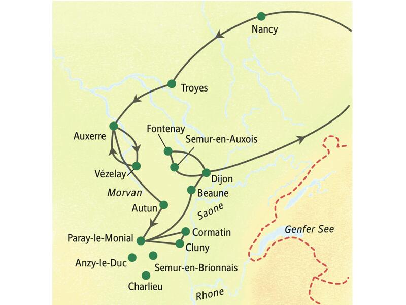 Nancy, Auxerre, Paray-le-Monial, Dijon: von diesen Übernachtungsorten auf unserer Studienreise mit Muße brechen wir auf und erkunden die schönsten Städte und Kunstorte des Burgunds.