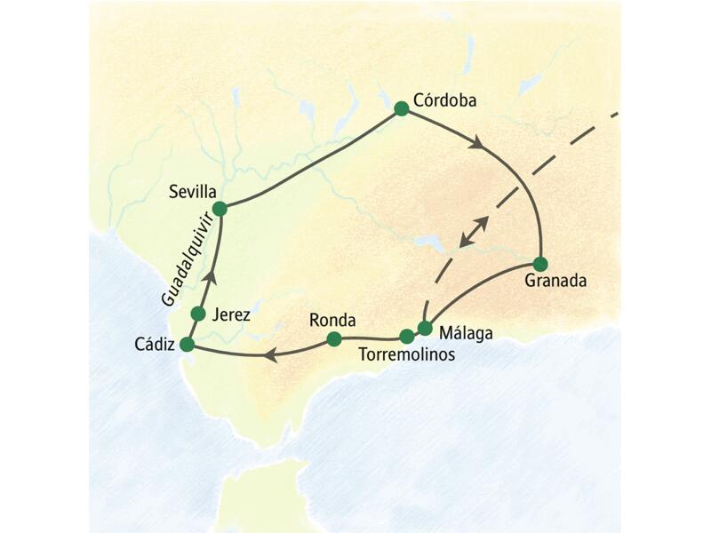 Erleben Sie auf unserer Studienreise Andalusien in zehn Tagen! Kompakt und dennoch mit Zeit für eigene Erkundungen. Sie übernachten in Viersternehotels, zentral in Sevilla, Córdoba, Granada und Málaga gelegen.