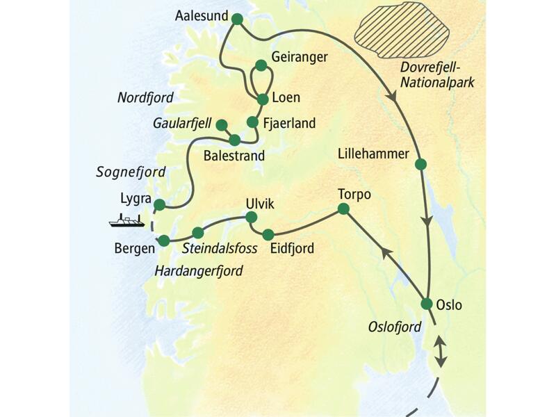 Auf dieser Studienreise entdecken Sie die Welt der Fjorde in Norwegen: von Oslo zum Hardangerfjord, Sognefjord und Geirangerfjord.