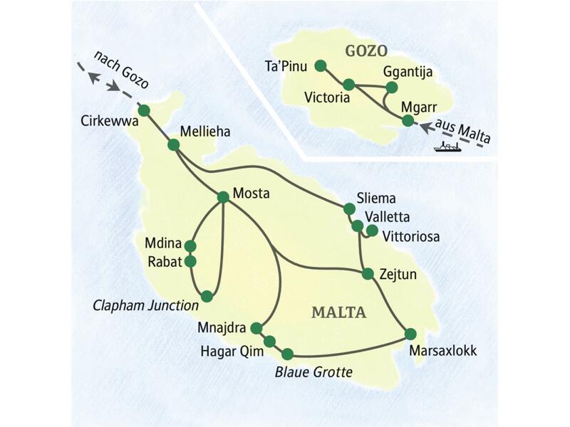 Die Gäste dieser Studienreise nach Malta und Gozo besuchen die Höhepunkte der beiden Inseln mit Valletta, Mdina, Rabat und Victoria.