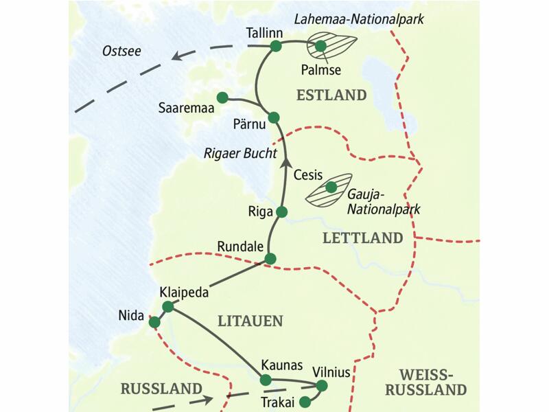 Unsere Reise ins Baltikum führt durch die drei baltischen Staaten Litauen, Lettland und Estland, mit Kurischer Nehrung (UNESCO-Welterbe) und der Insel Saaremaa.
