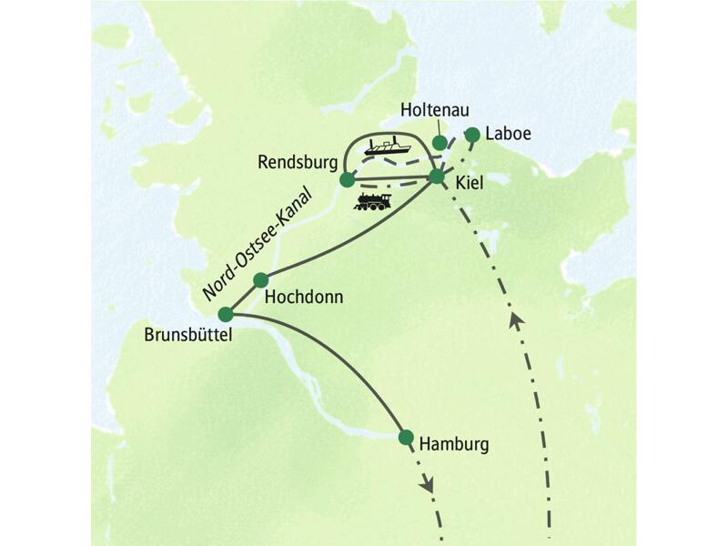Die Karte zeigt die Reiseroute der 18K3.