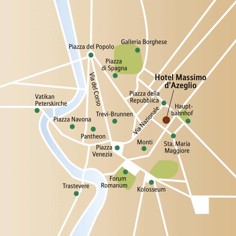 Auf dieser siebentägigen CityLights-Städtereise nach Rom wohnen Sie stilvoll im Hotel Massimo d'Azeglio.