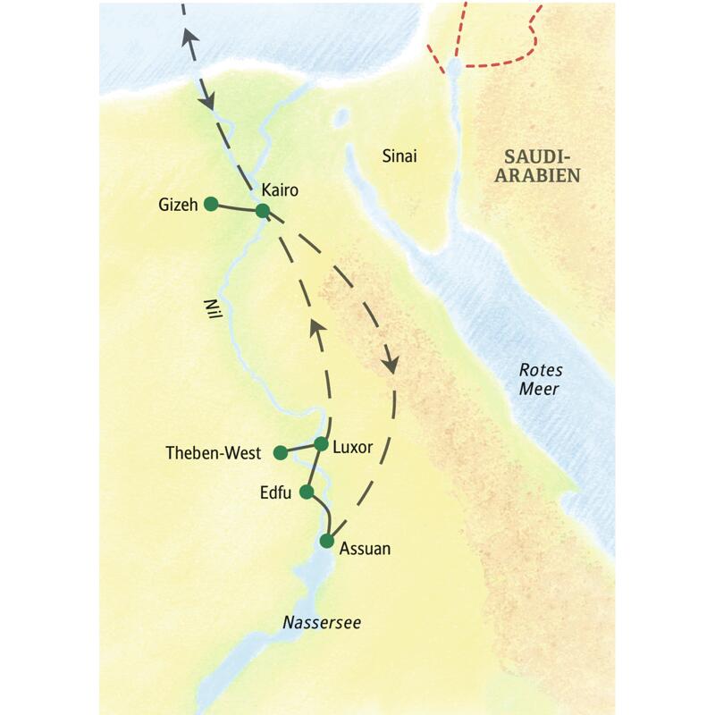 Die family-Reise von Studiosus nach Ägypten umfasst Aufenthalte in Kairo, Gizeh, Assuan, Edfu, Luxor und Theben-West.