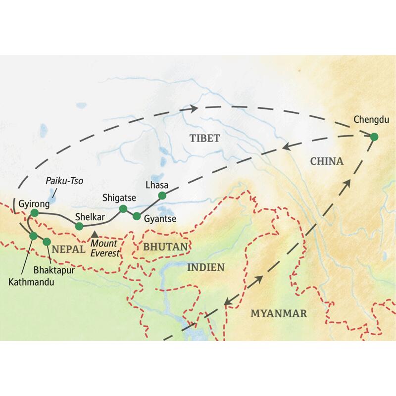 Auf dieser spektakulären Himalaya-Route reisen Kulturbegeisterte von China nach Tibet, von Lhasa über Shigatse und Gyantse ins Hochgebirge und schließlich nach Kathmandu in Nepal - eIne Studienreise von Studiosus mit kompetenter Reiseleitung.