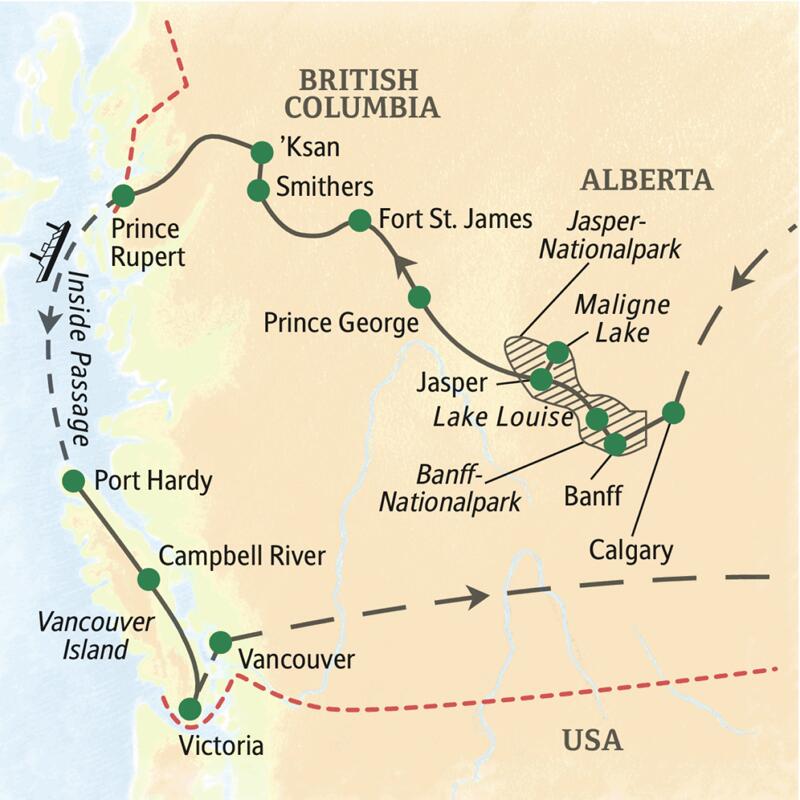 Der Westen Kanadas ist ein echtes Naturabenteuer! Ihre Studienreise führt von Calgary durch die Rocky Mountains in den Norden von British Columbia und nach Vancouver Island.