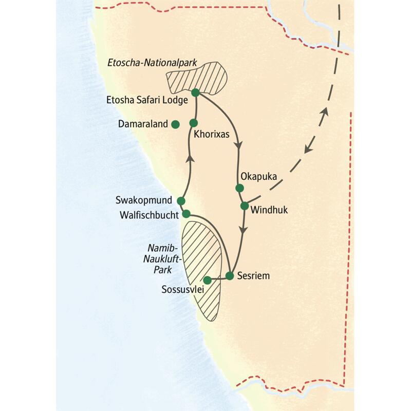 Die Höhepunkte Namibias mit Studiosus in 15 Tagen entspannt erleben - mit Muße vom Sossusvlei bis zum Etoscha-Nationalpark.