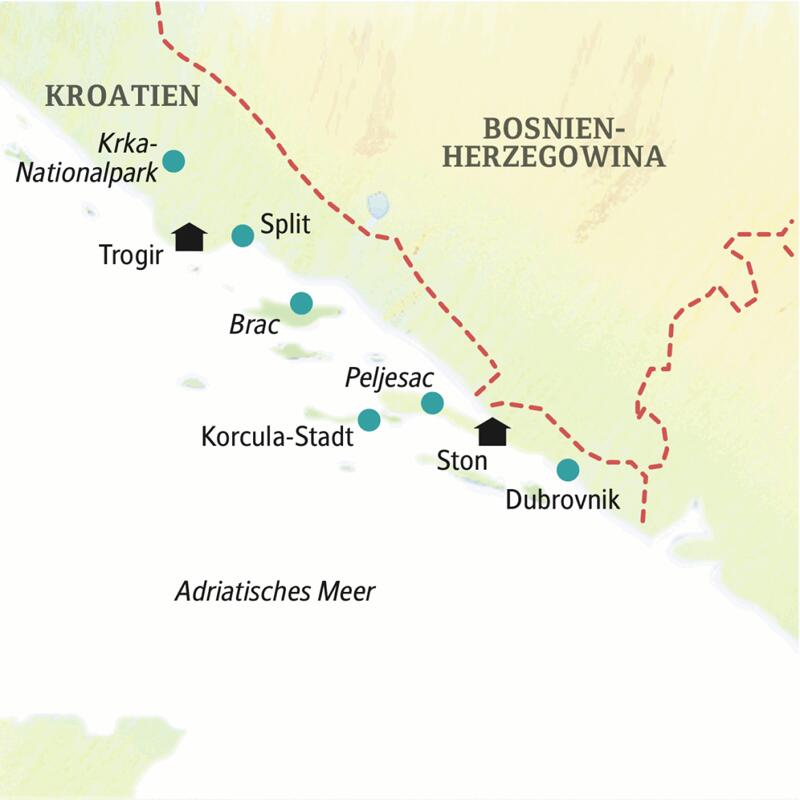 Stationen unserer smart&small-Reise nach Kroatien sind Trogir und Ston, dazu der Krka-Nationalpark, Split und Brac.