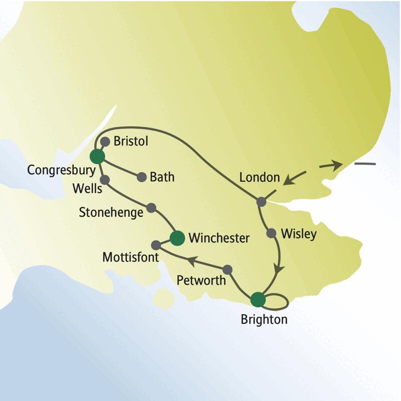 Auf unserer Singlereise nach Südengland sehen Sie u.a. Brighton, Petworth, Mottisfont, Winchester, Stonehenge, Bath, Wells und Bristol.