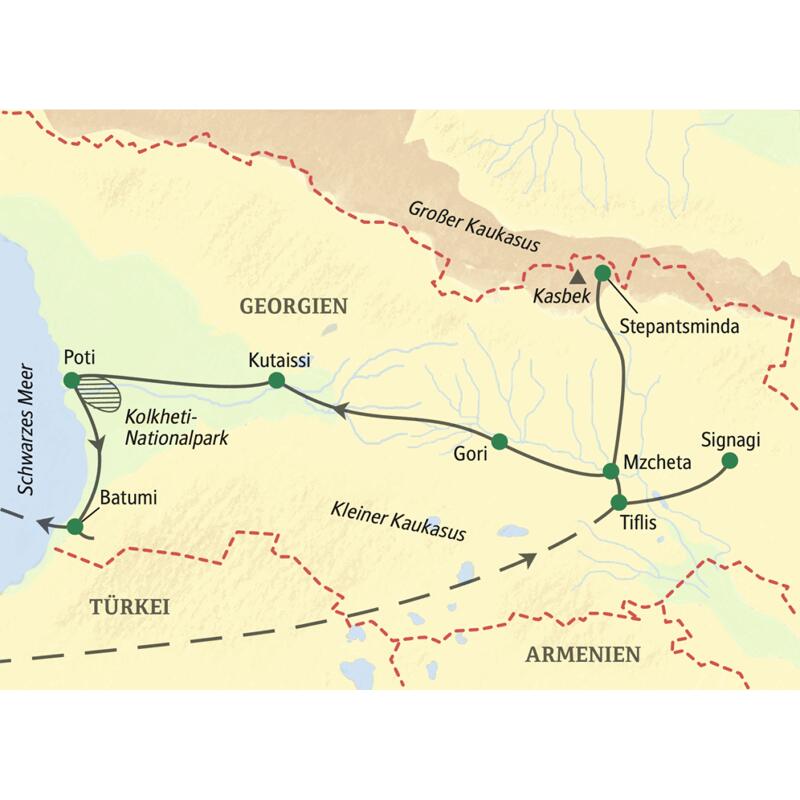 Großartige Landschafts- und Kulturerlebnisse zwischen Tiflis, Schwarzem Meer und den Gipfeln im Großen Kaukasus auf einer zehntägigen Studienreise nach Georgien.