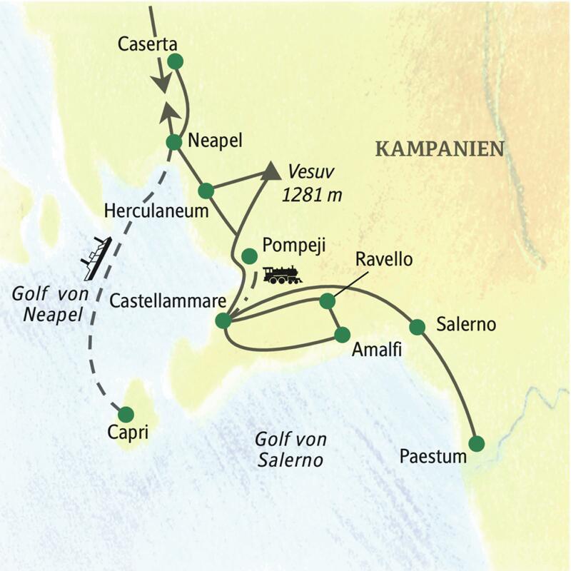 Auf unserer zehntägigen Klassik-Studienreise erleben Sie die Region Kampanien mit dem Golf von Neapel, Pompeji und Paestum umfassend.