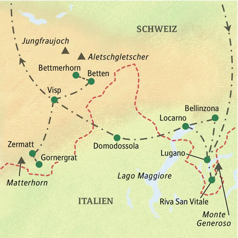 Verlauf der neuntägigen Studienreise "Tessin und Wallis - die Sonnenseite der Schweiz"
